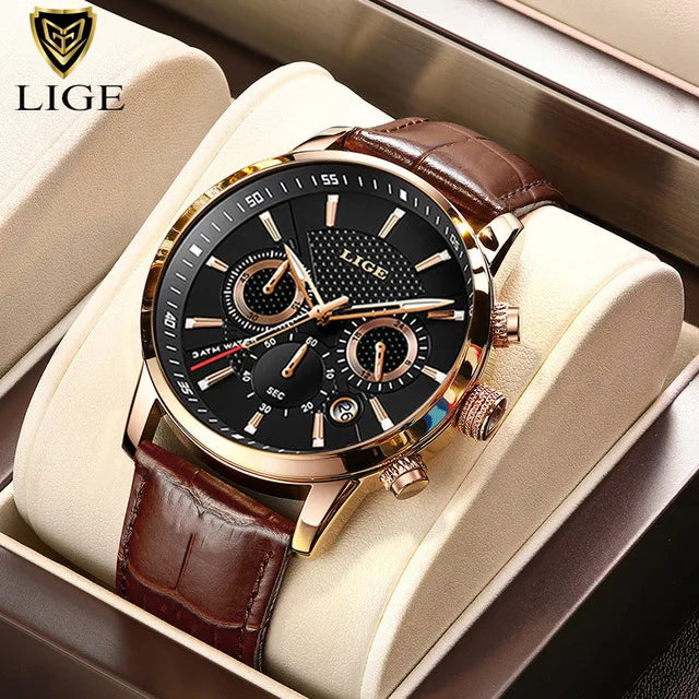 LIGE cuir montre à quartz