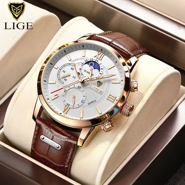 LIGE cuir montre à quartz