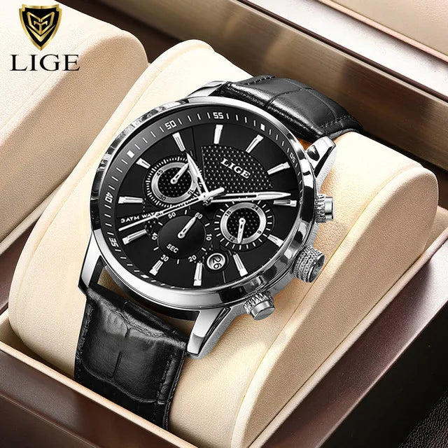 LIGE cuir montre à quartz