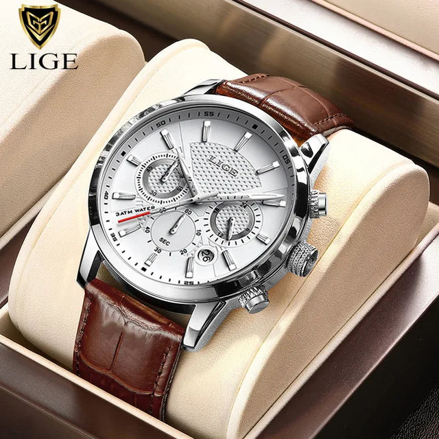 LIGE cuir montre à quartz