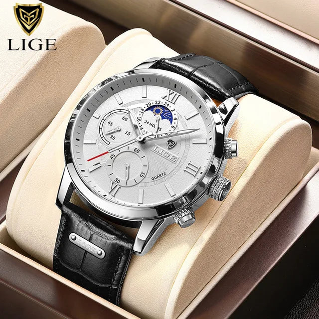 LIGE cuir montre à quartz
