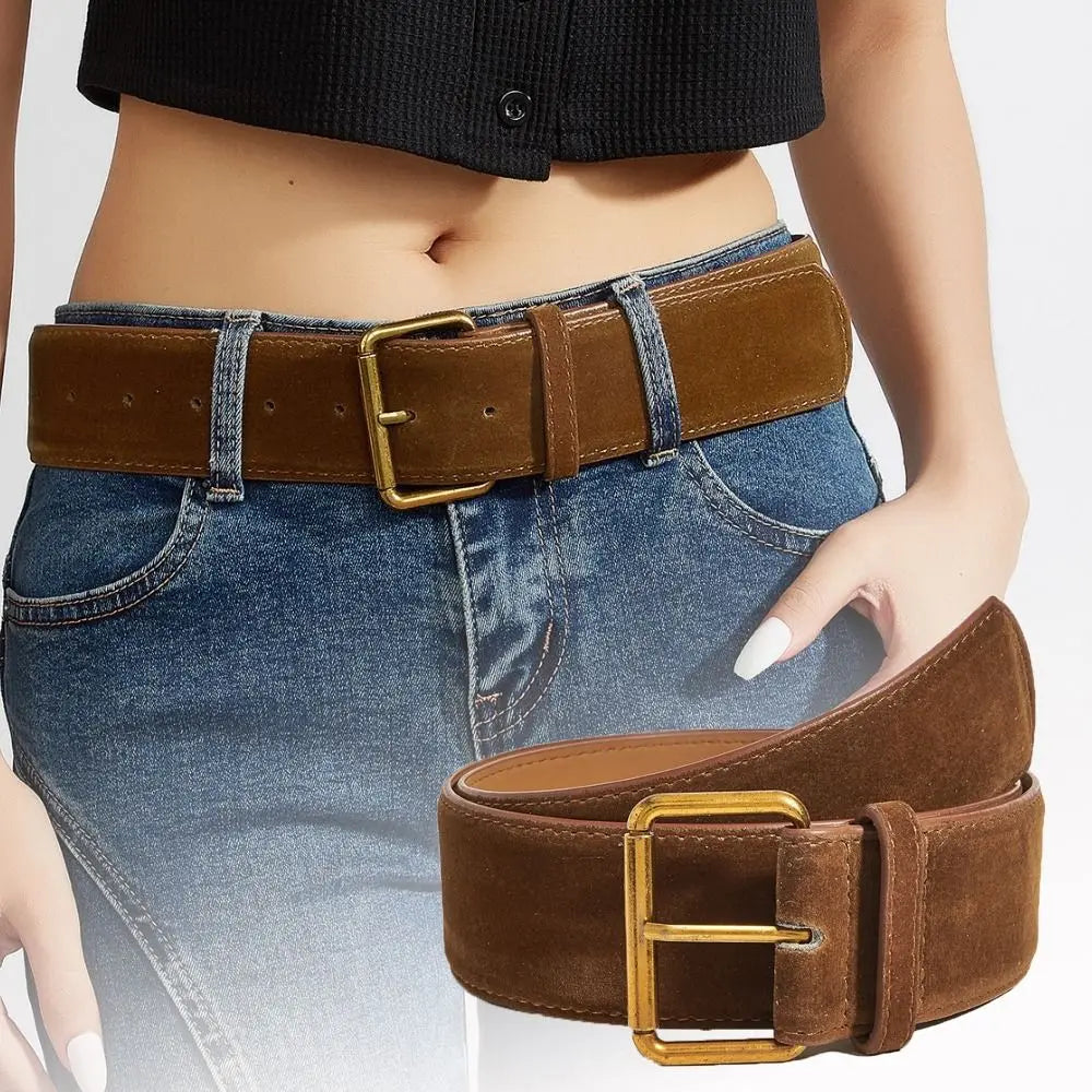 Ceinture large en cuir suédé